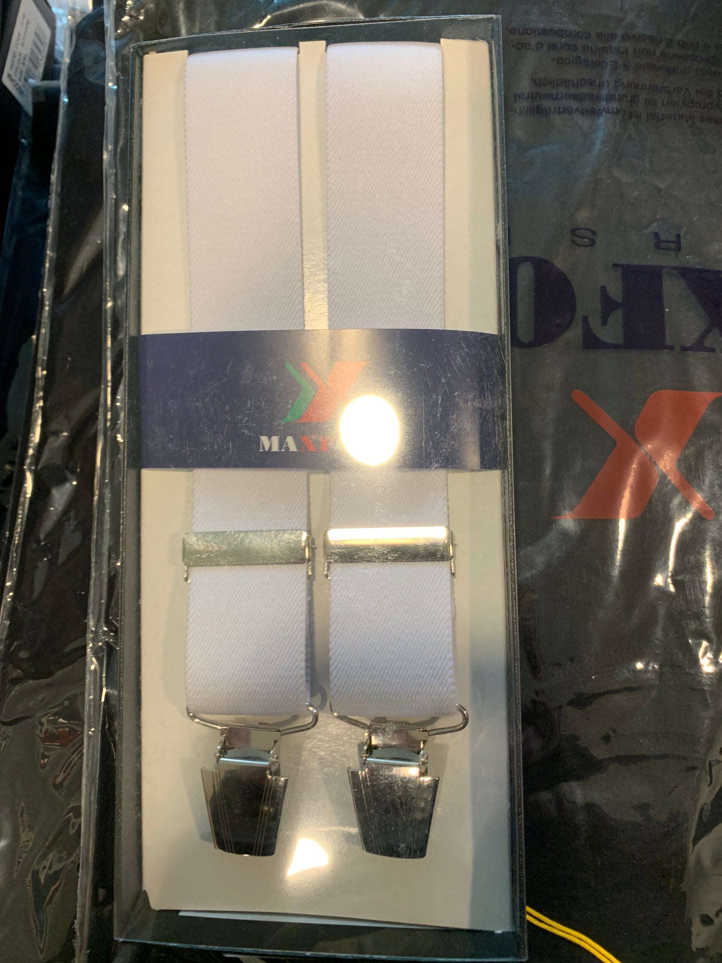 NARAMNICE ZA HLAČE Maxfort oversize bele tip X 130 cm širina 3,5 cm