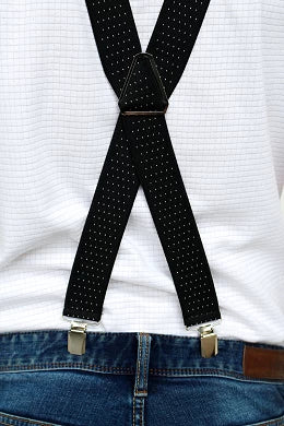 NARAMNICE ZA HLAČE - črne s pikami tip X 125 cm širina 3,5 cm