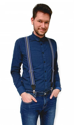 NARAMNICE ZA HLAČE Elastic 650366 modre s črno črto tip Y dolžina 120 cm širina 4 cm