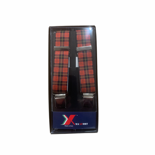 NARAMNICE ZA HLAČE Maxfort oversize SCOZZESE ROSSO tip X 130 cm širina 3,5 cm