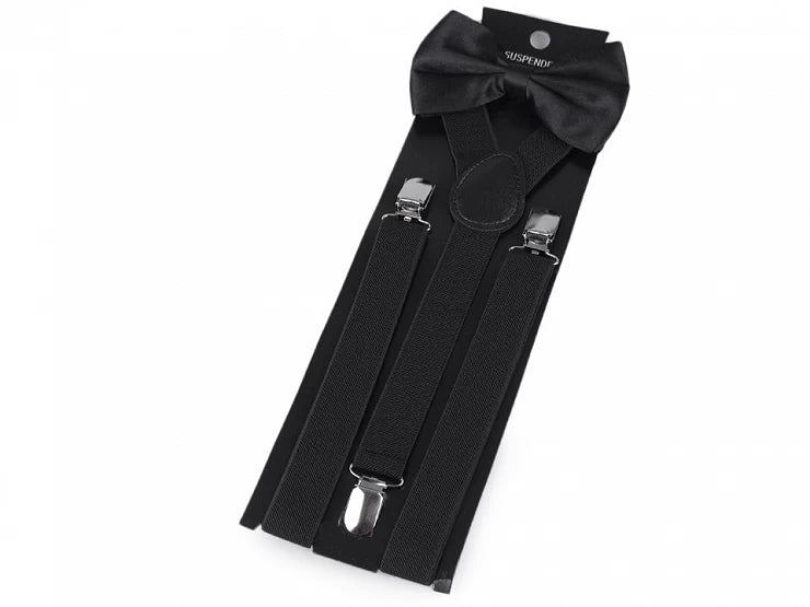 SET OF STRAPS FOR TROUSERS AND BOW TIE black type Y length 100 cm width 2.5 cm