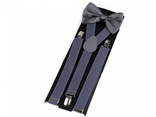 SET OF BRACES FOR PANTS AND BOW TIE gray blue type Y length 100 cm width 2.5 cm