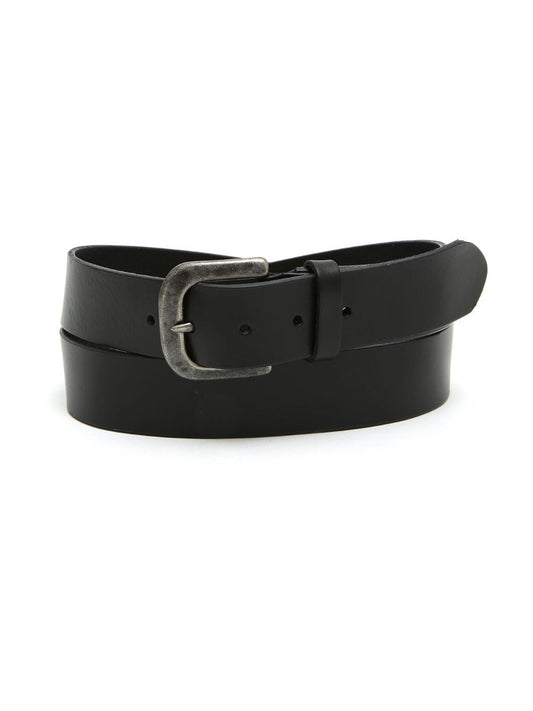 Black leather belt MAXFORT 190 cm