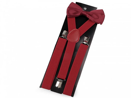 SET OF BRACES FOR PANTS AND BOW TIE red type Y length 100 cm width 2.5 cm
