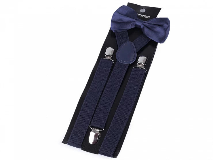 SET OF STRAPS FOR TROUSERS AND BOW TIE blue type Y length 100 cm width 2.5 cm